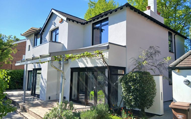 The back of the Sherwood house after external wall insulation and render